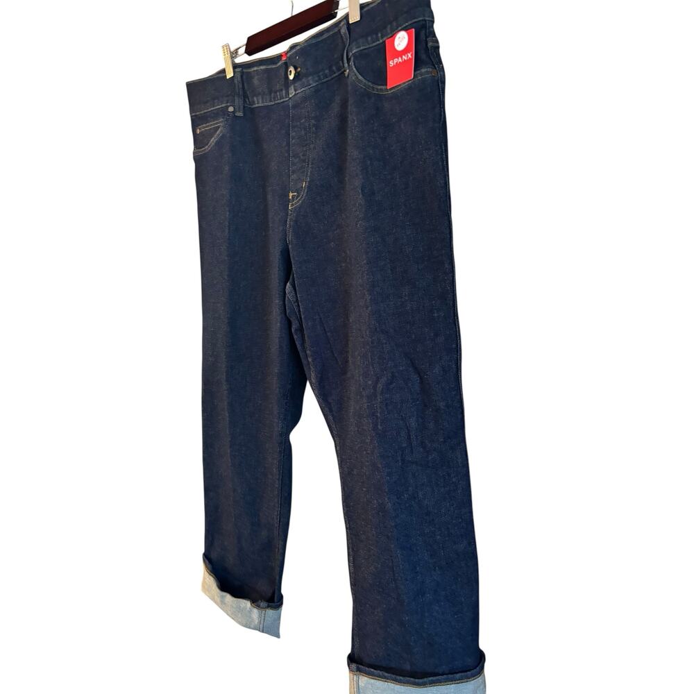 NWT Spanx Cuffed Straight Leg Jeans in Raw Indigo Size 3X PETITE Pull On - Picture 2 of 7